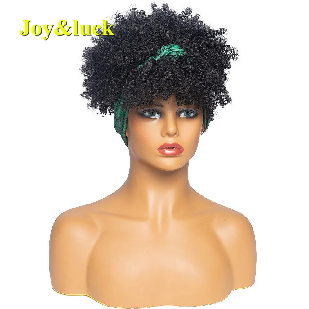 Synthetic Headband Wig Afro Kinky Curly Brown Wigs For Women Black Turban Link Natural Short Curly Hair