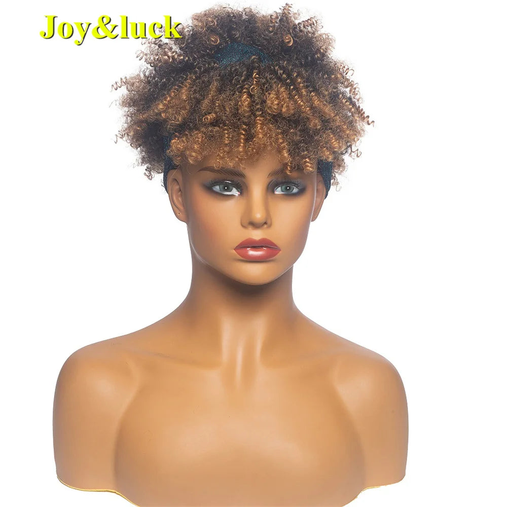 Synthetic Headband Wig Afro Kinky Curly Brown Wigs For Women Black Turban Link Natural Short Curly Hair