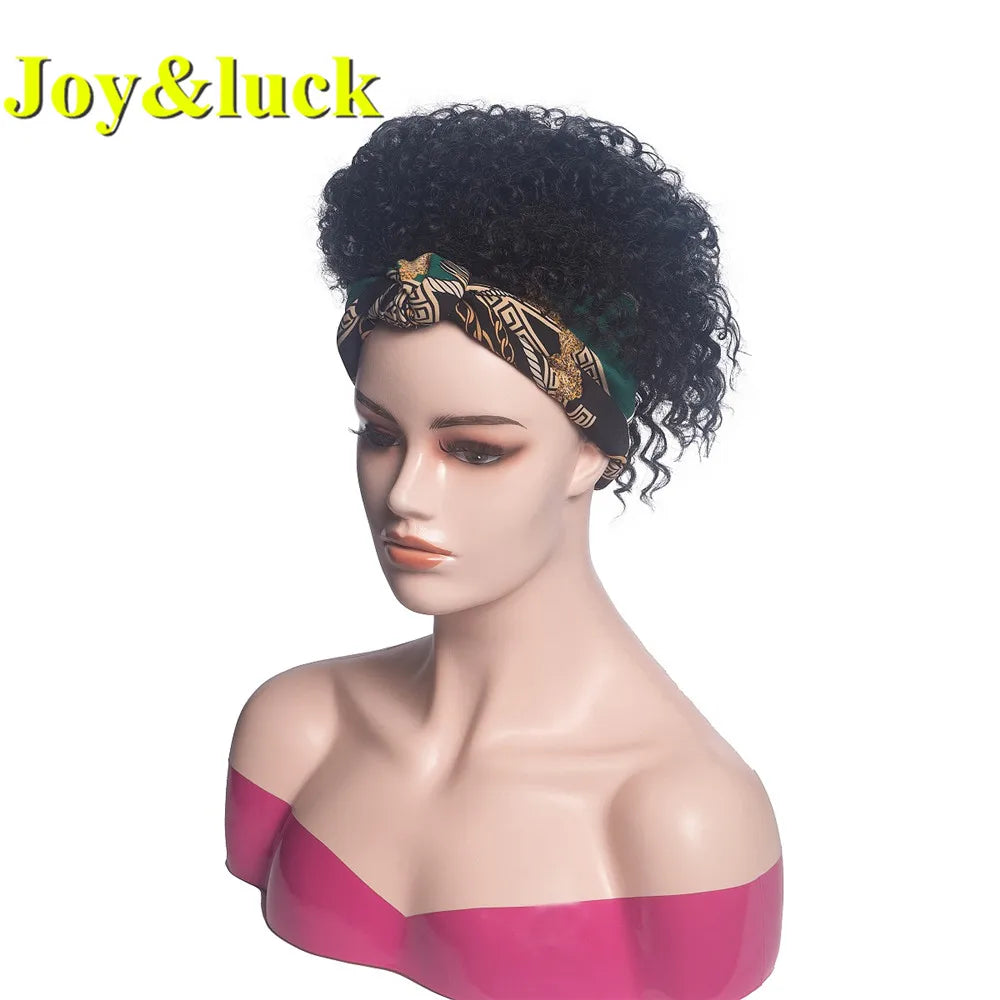 Synthetic Headband Wig Afro Kinky Curly Brown Wigs For Women Black Turban Link Natural Short Curly Hair