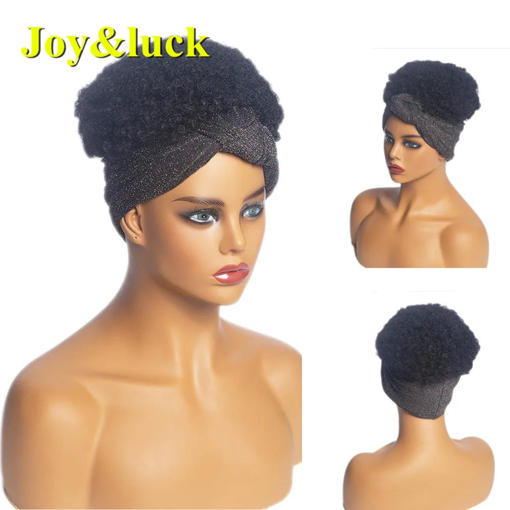 Synthetic Headband Wig Afro Kinky Curly Brown Wigs For Women Black Turban Link Natural Short Curly Hair