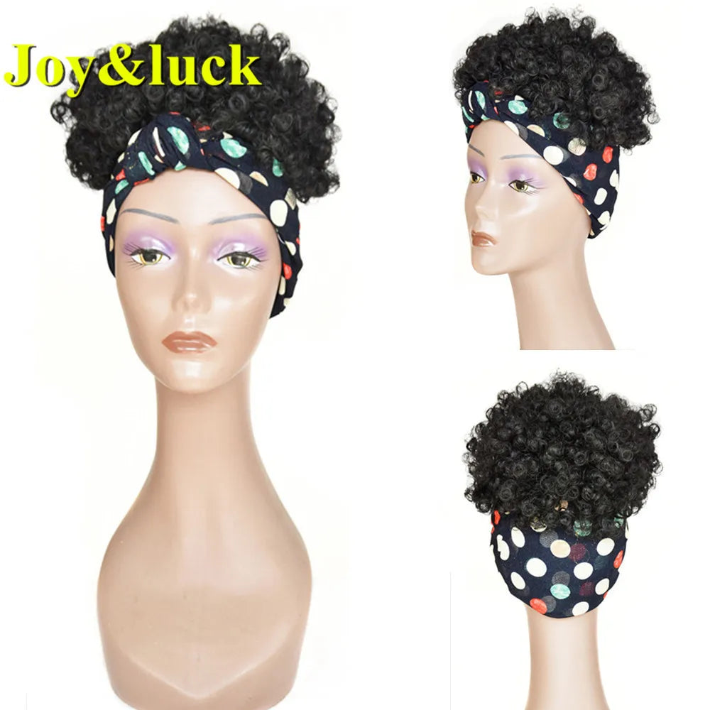 Synthetic Headband Wig Afro Kinky Curly Brown Wigs For Women Black Turban Link Natural Short Curly Hair