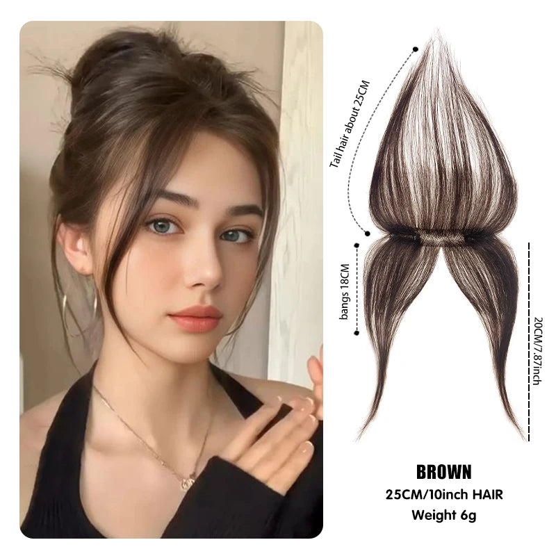 100% Human Hair Natural Forehead Fringes Hair 3D French Bangs Wig for Women Hair Pieces Head Curtain Piece Eight Shaped Bangs