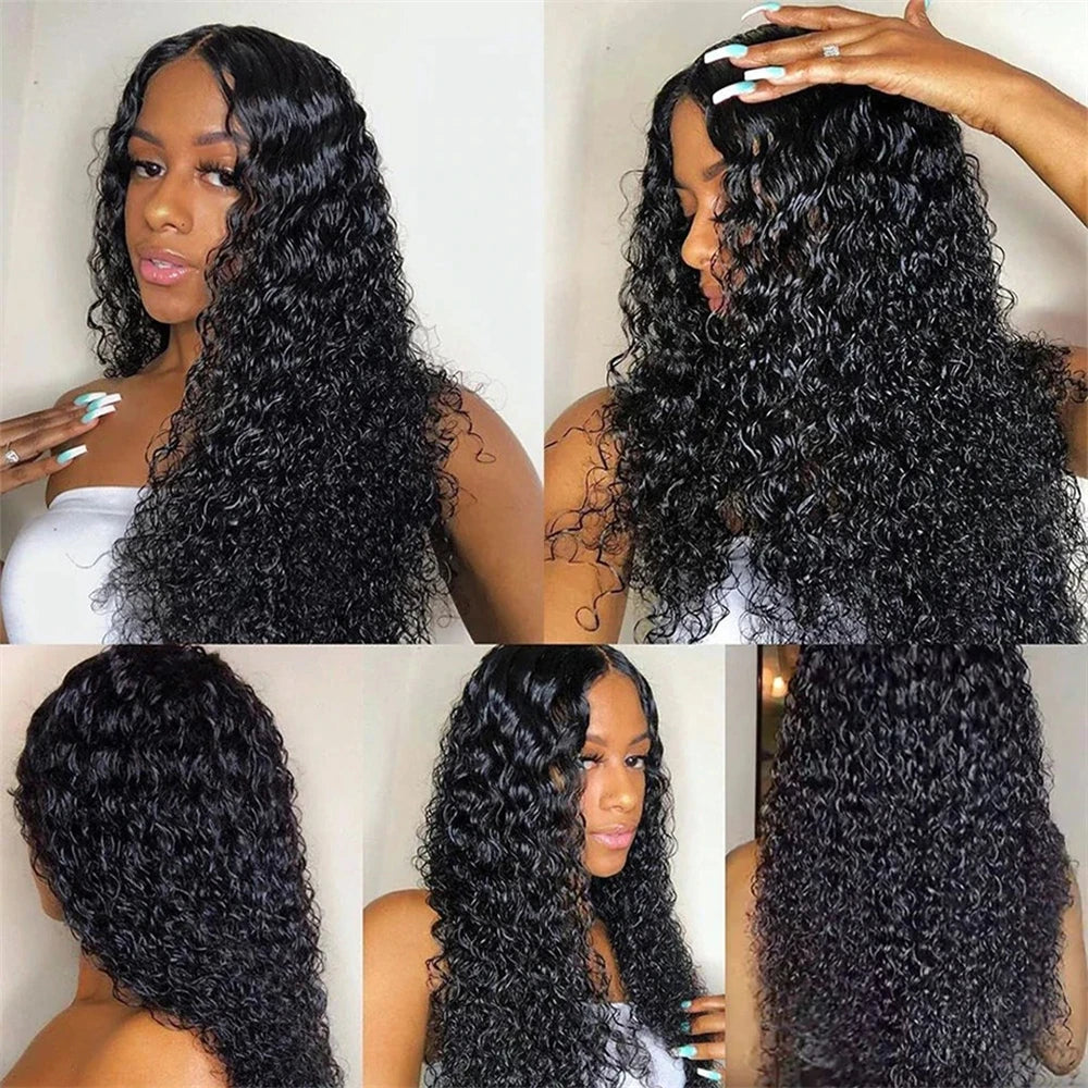 Water Wave Frontal Wig Human Hair Curly Human Hair Wig Transparent Lace Wig 13x4 Water Wave Wigs 200 Density Natural Color Wigs