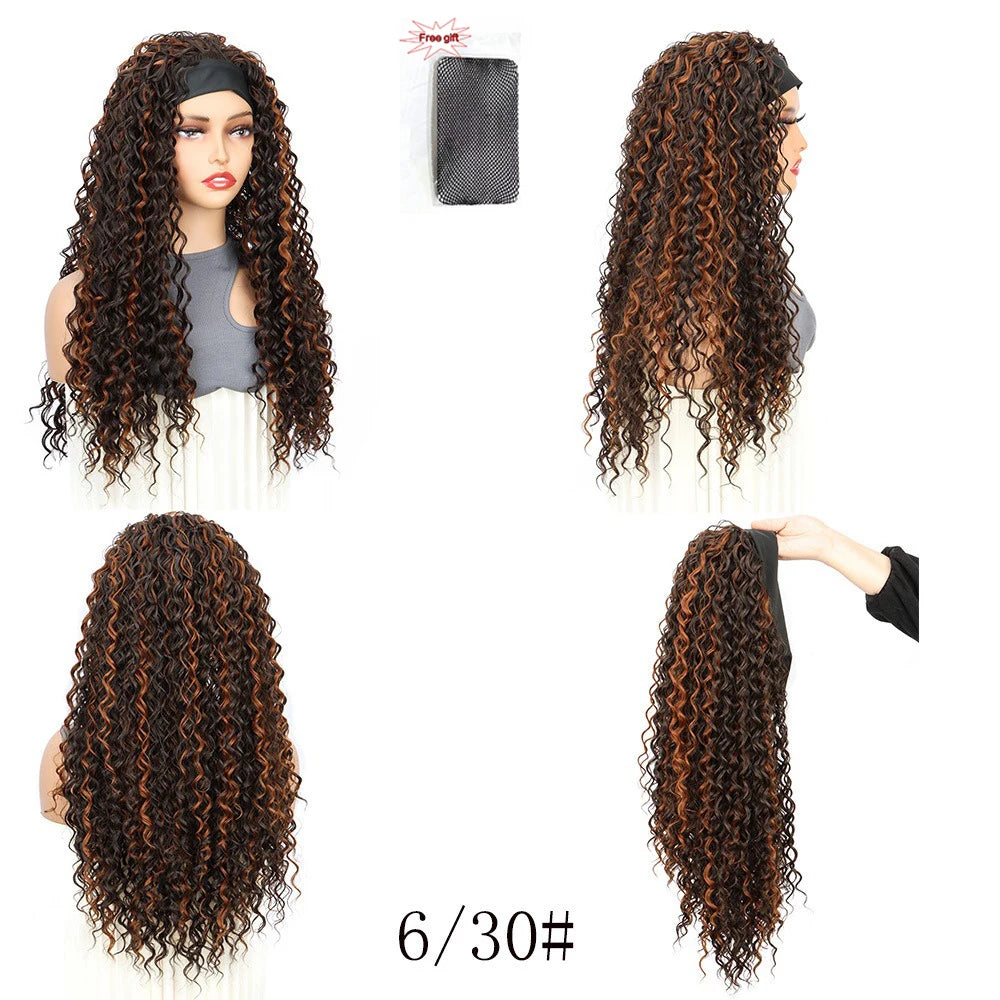 26Inch Synthetic Long Kinky Curly Headband Wigs for Black Women Heat Resistant Hair Band Wig for Daily Party Use