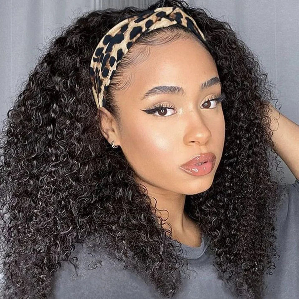 Kinky Curly Human Hair Headband Wig For Black Women 250% Density Glueless Brazilian Remy Jerry Curl Full Machine Made Hair
