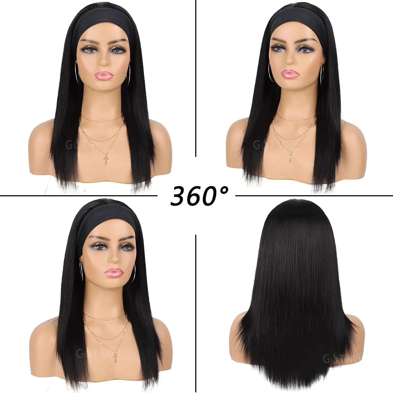 18-26 Inch Headband Wig for Women Black Straight Synthetic Glueless Heat Resistant Natutal Looking for Daily Party Use