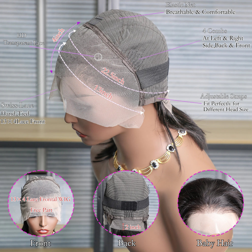 BOB Lace Front Wig Human Hair Straight 180% Full Density 13x4 HD Transparent Lace Frontal Wigs bob hair lace front wig For Women