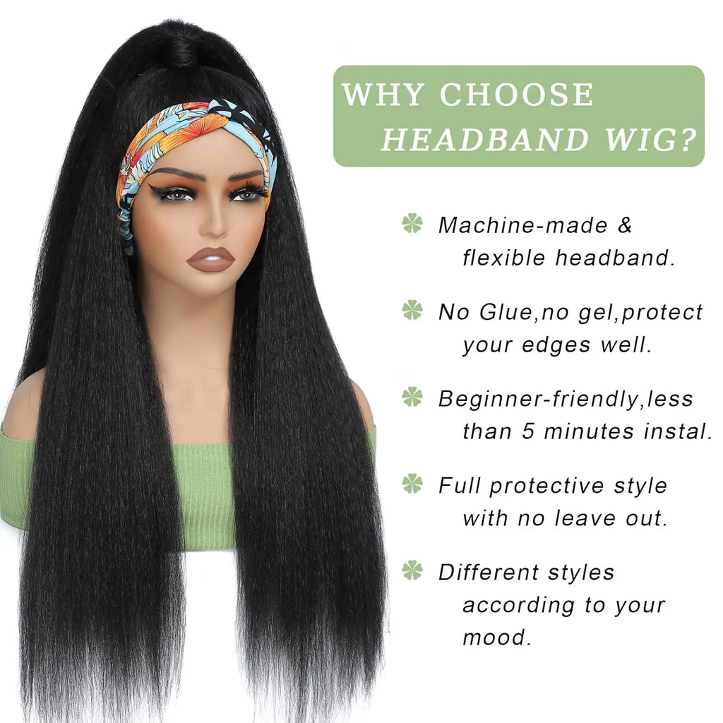 Headband Wigs Human Hair For Black Women Brazilian Remy Kinky Straight Human Hair Wig Ready To Wear And Go Beginner Friendly