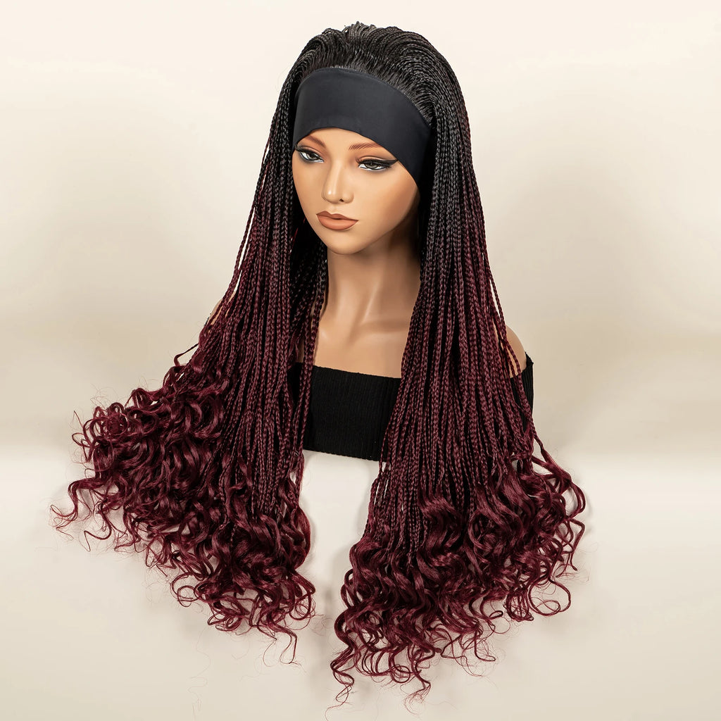 Headband  Braided Wig Synthetic Braid Wig with Hair Band for Women Machine Made Braided Wig 28 Inch Women Wigs