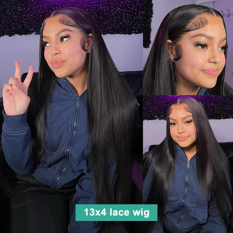 Black Straight Human Hair Wigs 13X6 Hd Lace Frontal Wig 30 40 Inch 13X4 Brazilian Pre Plucked Front Wig For Women 250 Density