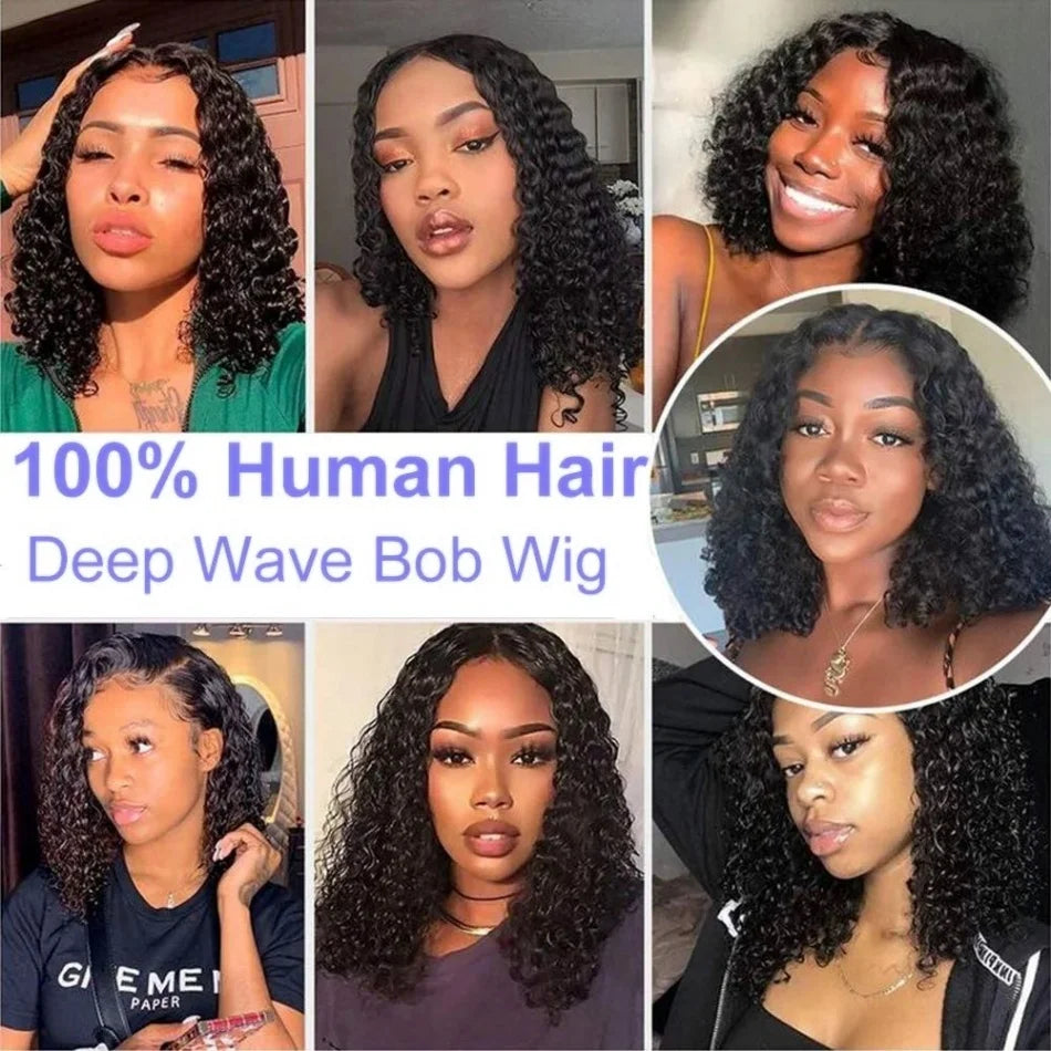 Curly Short Bob Wigs 13×4 Lace Frontal Human Hair Pre Plucked 100% Human Hair Deep Wave 4x4 Lace Front Closure Bob Wig For Women
