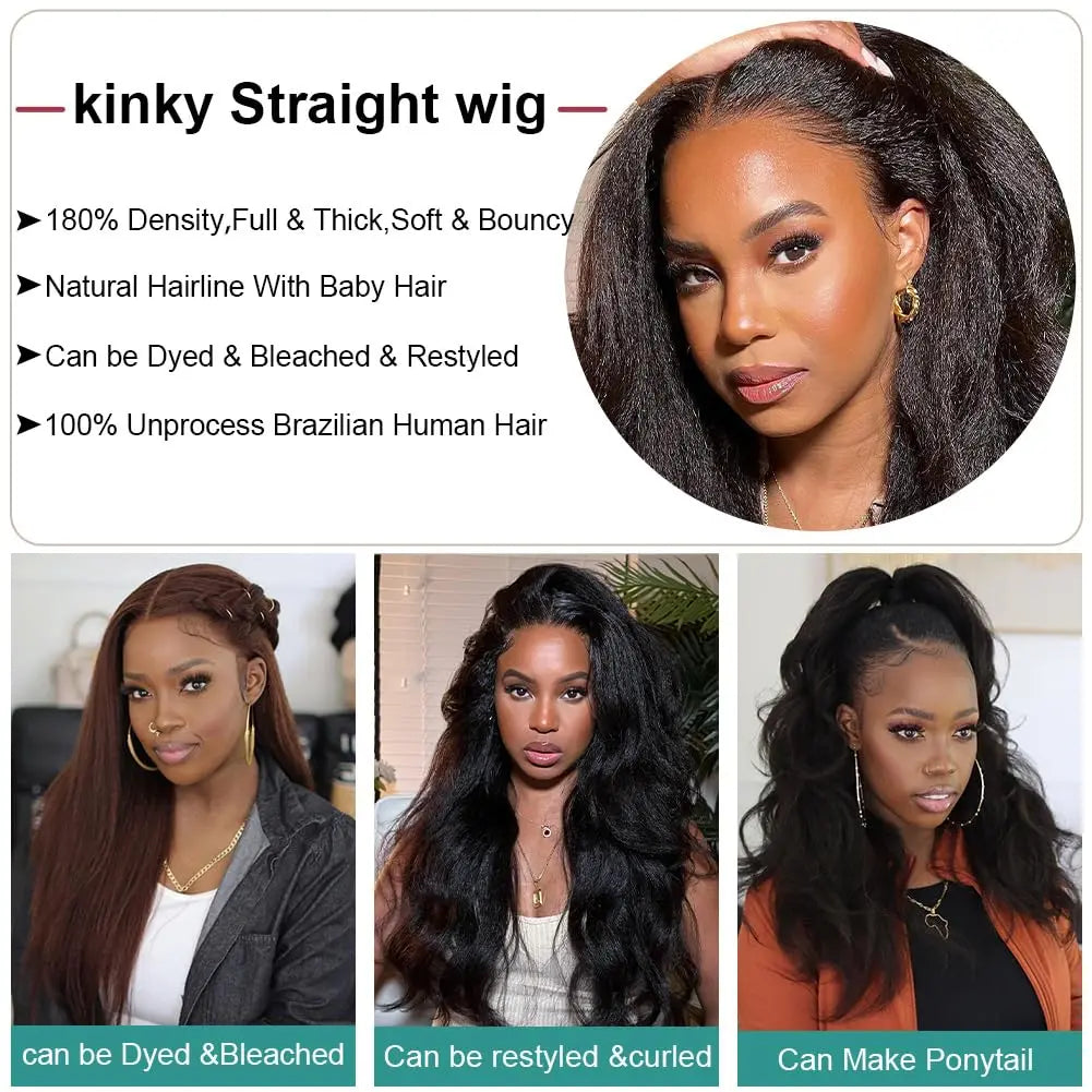 Kinky Straight 13x4 Lace Frontal Wig Human Hair Transparent Lace Front Wigs Human Hair Glueless Lace Frontal Human Wig for Women