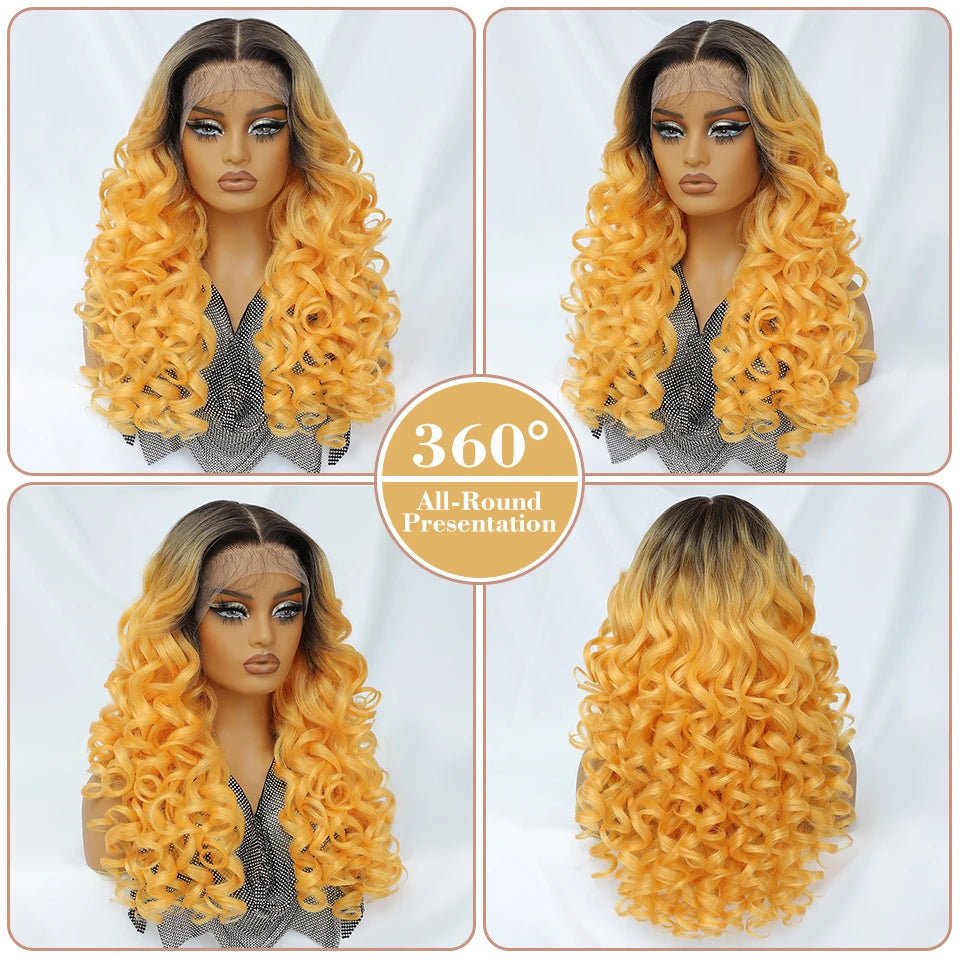 Latisha Synthetic HD Lace Front Wigs Curly Pre Plucked Lace Frontal Wig with Bangs for Women Highlight 13X6 13X5X1 with Babyhair