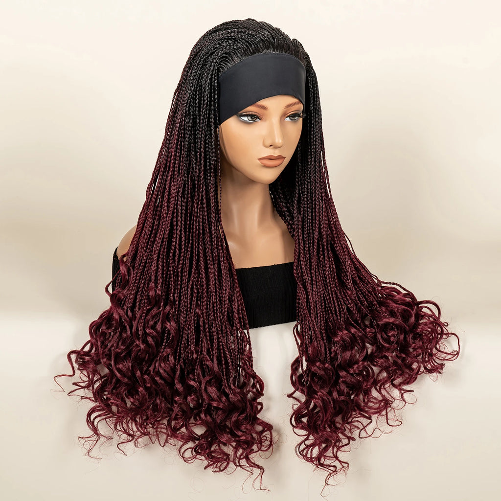 Headband  Braided Wig Synthetic Braid Wig with Hair Band for Women Machine Made Braided Wig 28 Inch Women Wigs