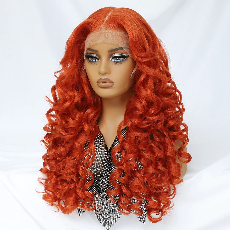 Latisha HD Synthetic Lace Front Wigs Curly Pre Plucked Lace Frontal Wig with Bangs for Women Highlight with Babyhair 24Inch