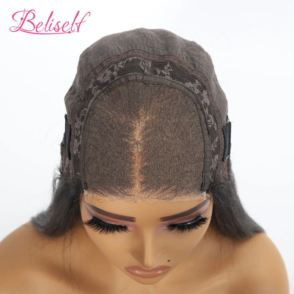 Beliself Glueless Human Hair Wig Straight 13x6 HD Lace Frontal Wig Pull Go Glueless Wig Human Hair with Elastic Drawstring