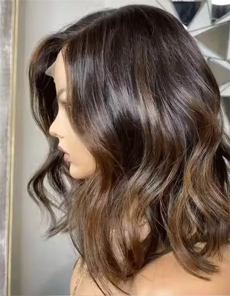 Wig Short Curly Darkest brown Blonde Streaks Synthetic Fibres Heat Resistant Lace Natural Hair Daily Use Cosplay