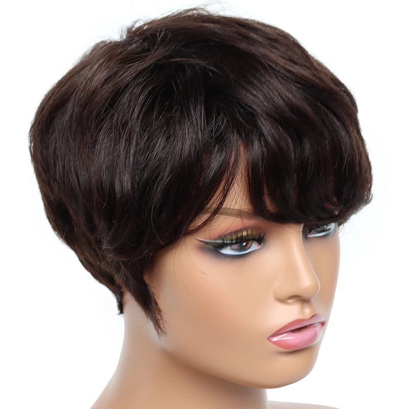 Cheap Human Hair Wigs Short Bob Pixie Cut Wig Human Hair For Women perruque cheveux humain Brazilian Hair Colored Wig With Bangs