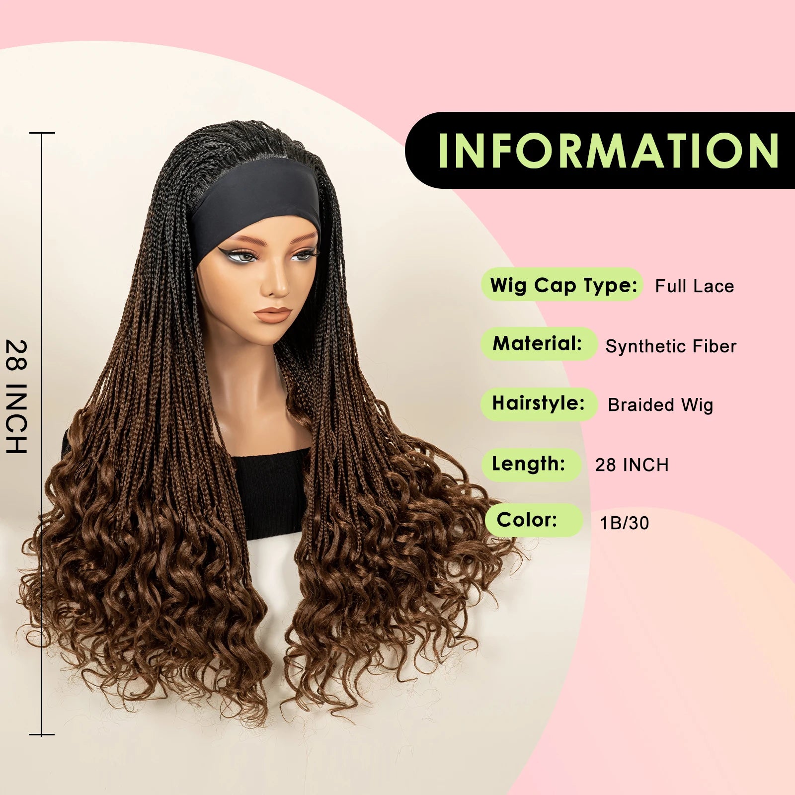 Headband  Braided Wig Synthetic Braid Wig with Hair Band for Women Machine Made Braided Wig 28 Inch Women Wigs