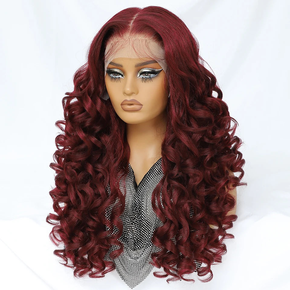 Latisha HD Synthetic Lace Front Wigs Curly Pre Plucked Lace Frontal Wig with Bangs for Women Highlight with Babyhair 24Inch