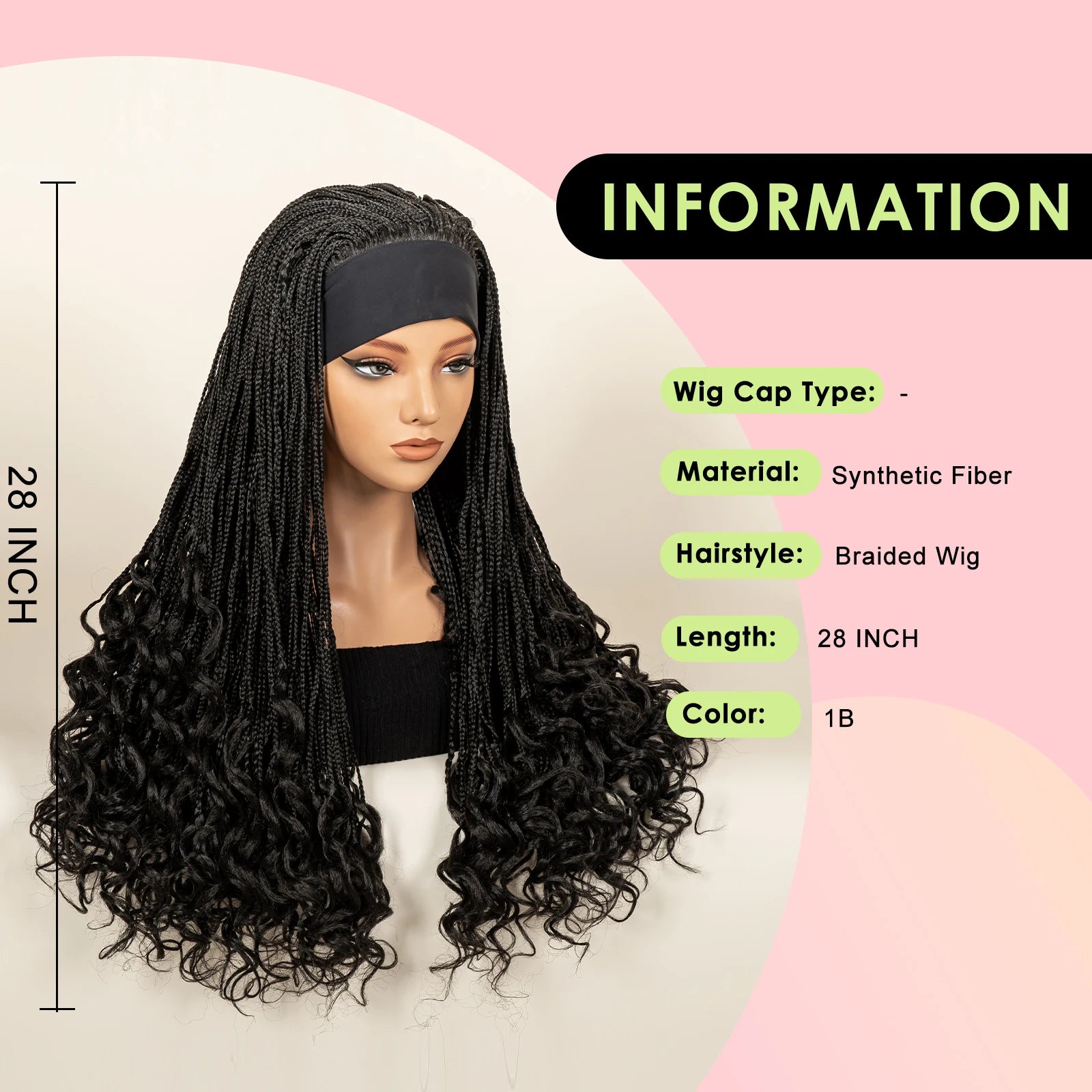 Headband  Braided Wig Synthetic Braid Wig with Hair Band for Women Machine Made Braided Wig 28 Inch Women Wigs