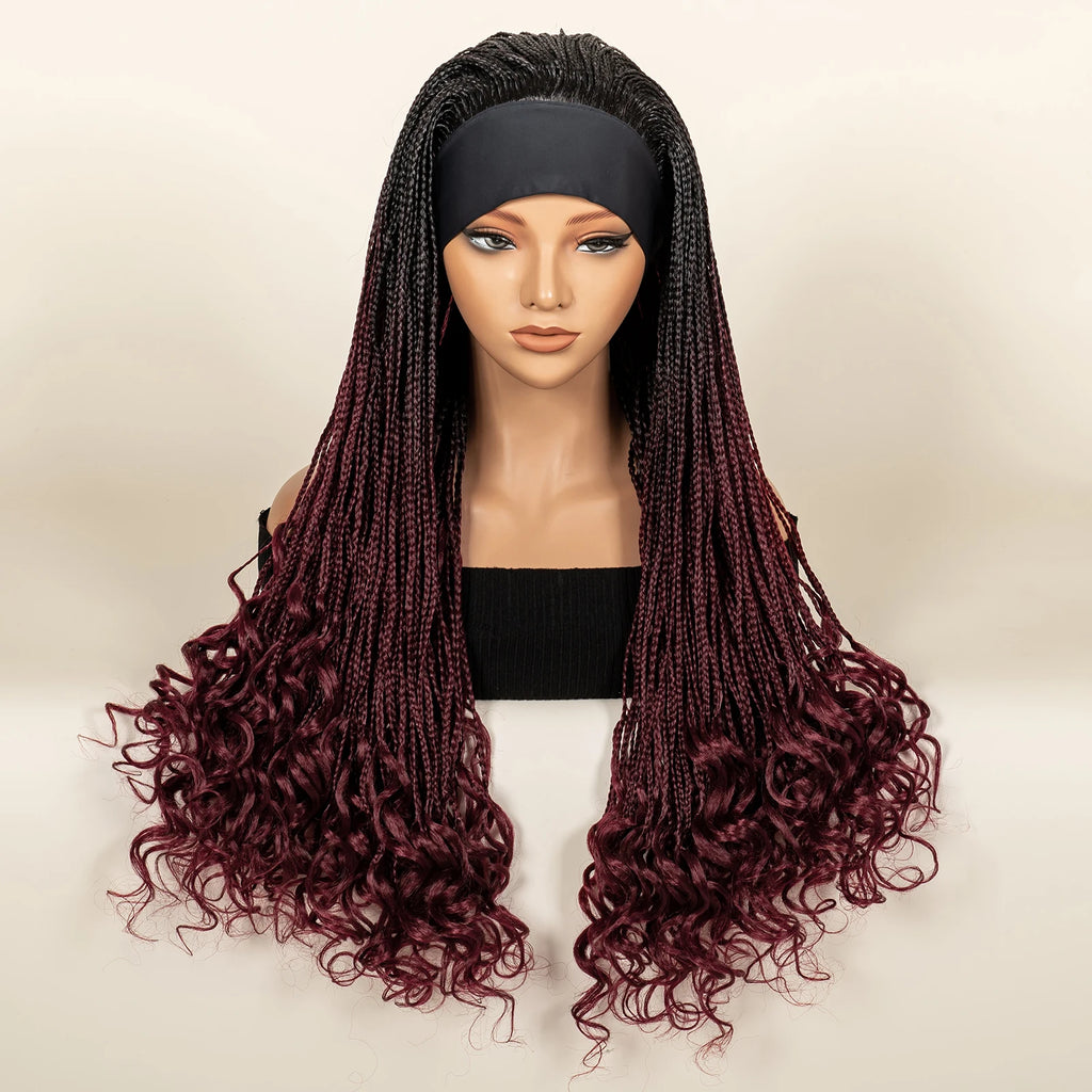 Headband  Braided Wig Synthetic Braid Wig with Hair Band for Women Machine Made Braided Wig 28 Inch Women Wigs
