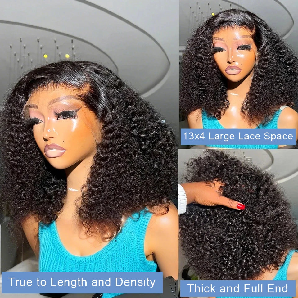 13X4 Water Wave Lace Front Wig Short Curly Bob Wig Pre Plucked 250% Density Deep Wave 100% Virgin Human Hair for Women 10 Inch