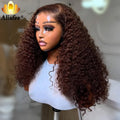 Brown Color Curly 180% Density Human Hair Wigs for Women Kinky Curly 13x4 Lace Frontal Wigs Transparent Chocolate Brown Wigs