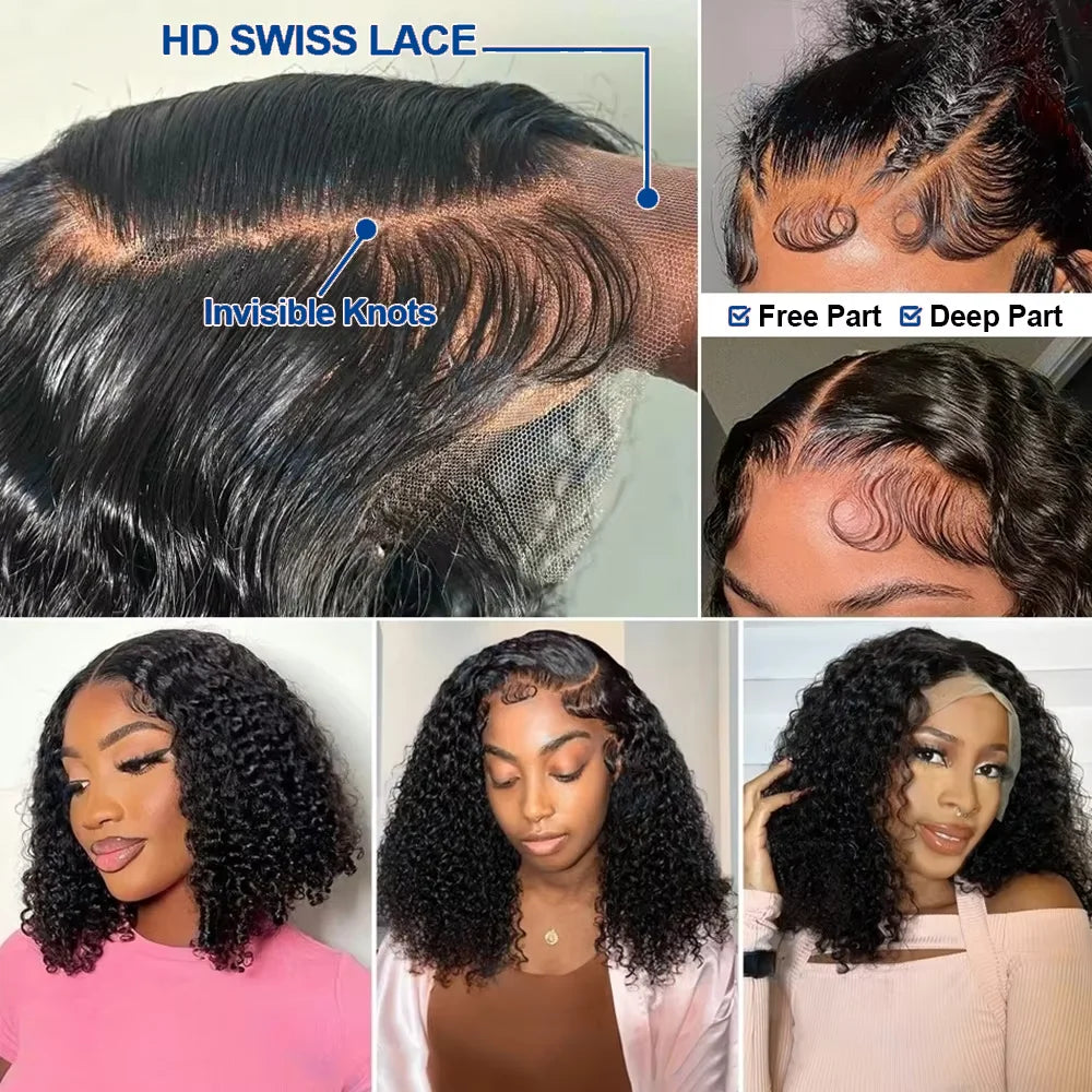 13x4 Short Bob Wigs Virgin Human Hair Jerry Curly Short Bob Wigs 250% Density Loose Deep Wave 4x4 Lace Frontal Wigs For Women