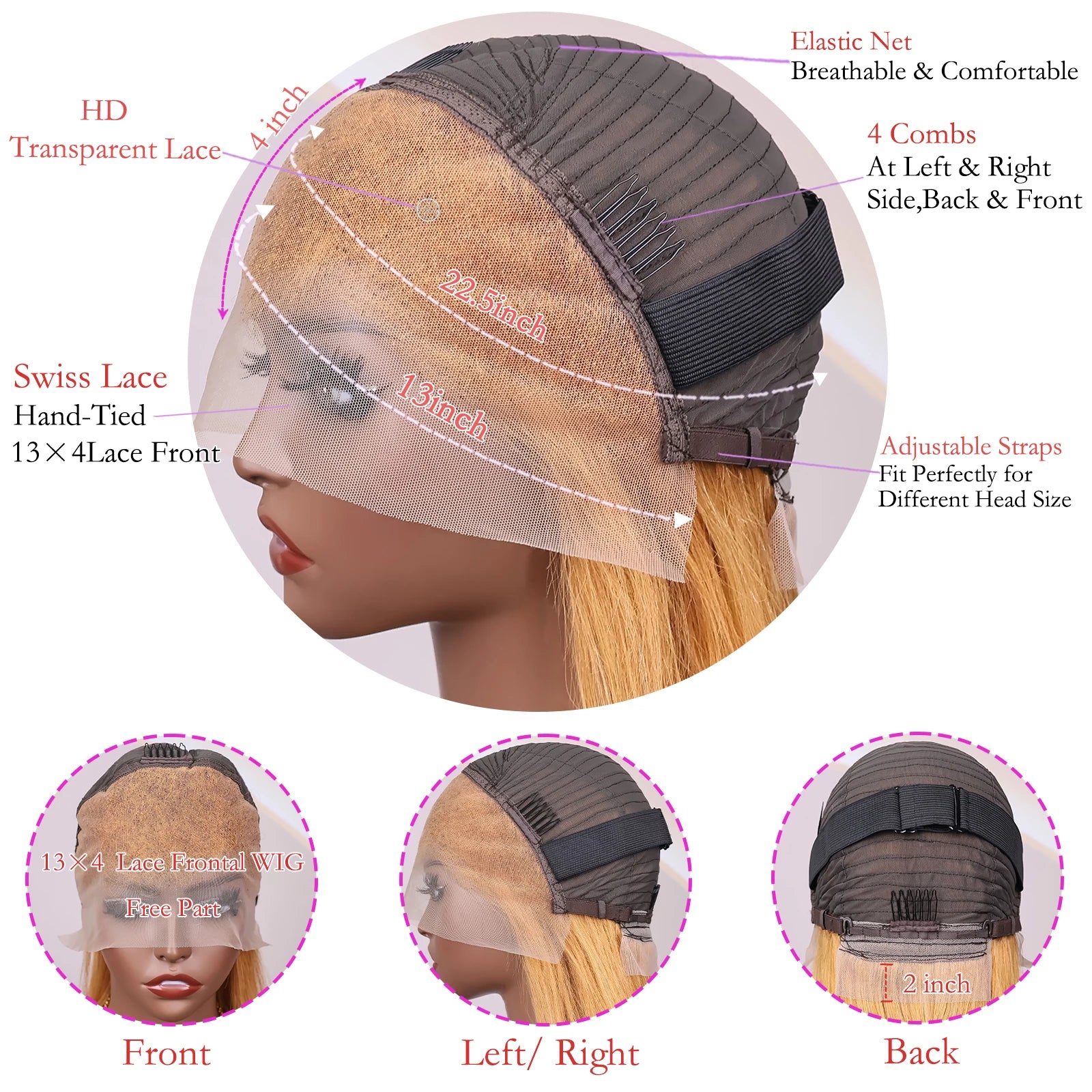 #30 Honey Blonde Human Hair Wig Straight Bob Wig 100% Human Hair Pre Plucked 200 Density Short Gold Wig 13x4 Hd Lace Front Wig