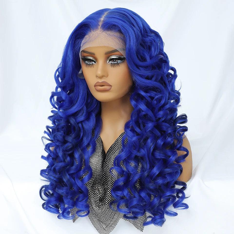 Latisha HD Synthetic Lace Front Wigs Curly Pre Plucked Lace Frontal Wig with Bangs for Women Highlight with Babyhair 24Inch