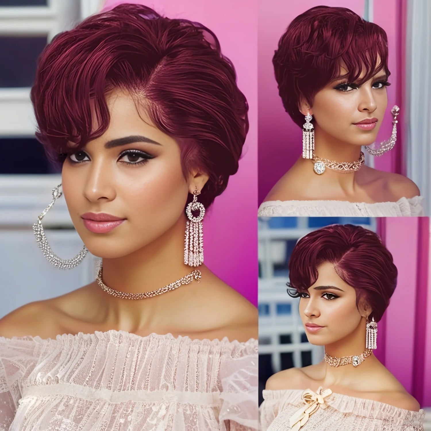 13x4 Lace Front Wig Human Hair Transparent Frontal Wig Pixie Cut Wigs Natural Wave Short Layered with Bangs Wig for Women