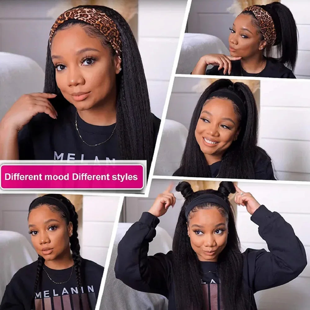 Headband Wigs Human Hair For Black Women Brazilian Remy Kinky Straight Human Hair Wig Ready To Wear And Go Beginner Friendly