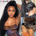 360 Full Invisi Strap Drawstring Sung HD Lace 30 Inch Human Hair Wigs 250% Density Water Kinky Curly Pre Plucked Glueless Black