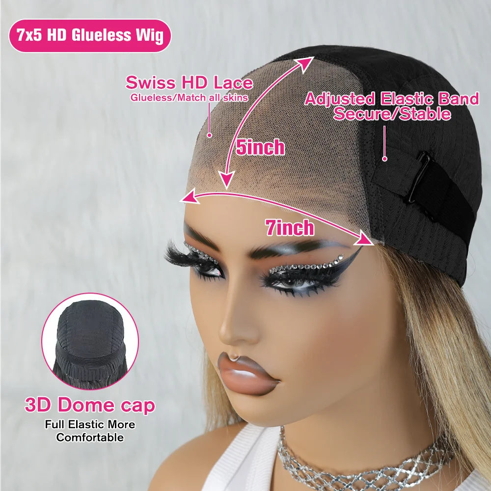 #4/27 Highlight Glueless Wig Human Hair Deep Wave BOB Wig Ready To Go 7x5 Glueless Wigs for Women curly Wigs Pre Plucked Wigs