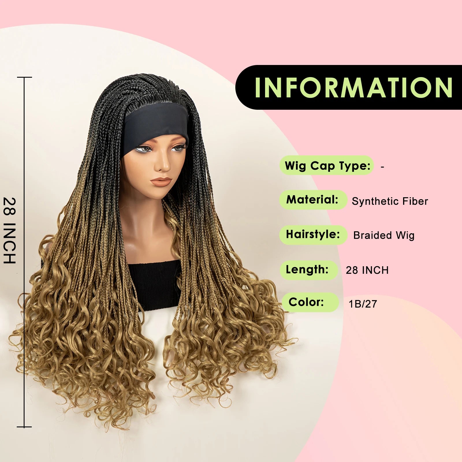 Headband  Braided Wig Synthetic Braid Wig with Hair Band for Women Machine Made Braided Wig 28 Inch Women Wigs