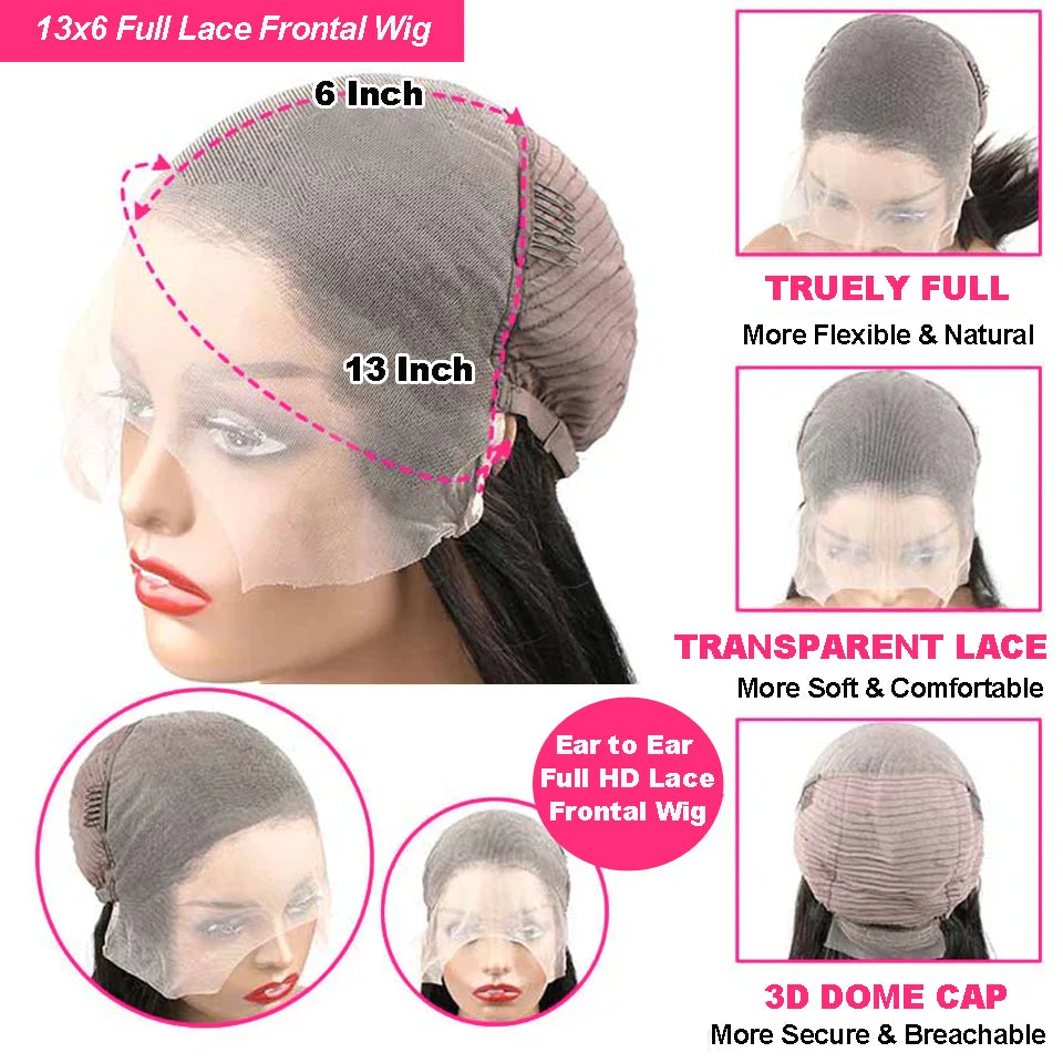 13x4 13x6 Full HD Lace Front Human Hair Wigs Straight 360 Transparent Lace Frontal Wigs Pre Plucked 5x5 Pre-Cut Lace Closure Wig