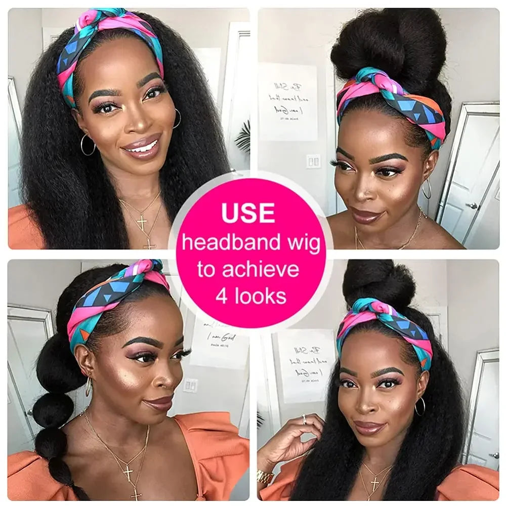 Headband Wigs Human Hair For Black Women Brazilian Remy Kinky Straight Human Hair Wig Ready To Wear And Go Beginner Friendly