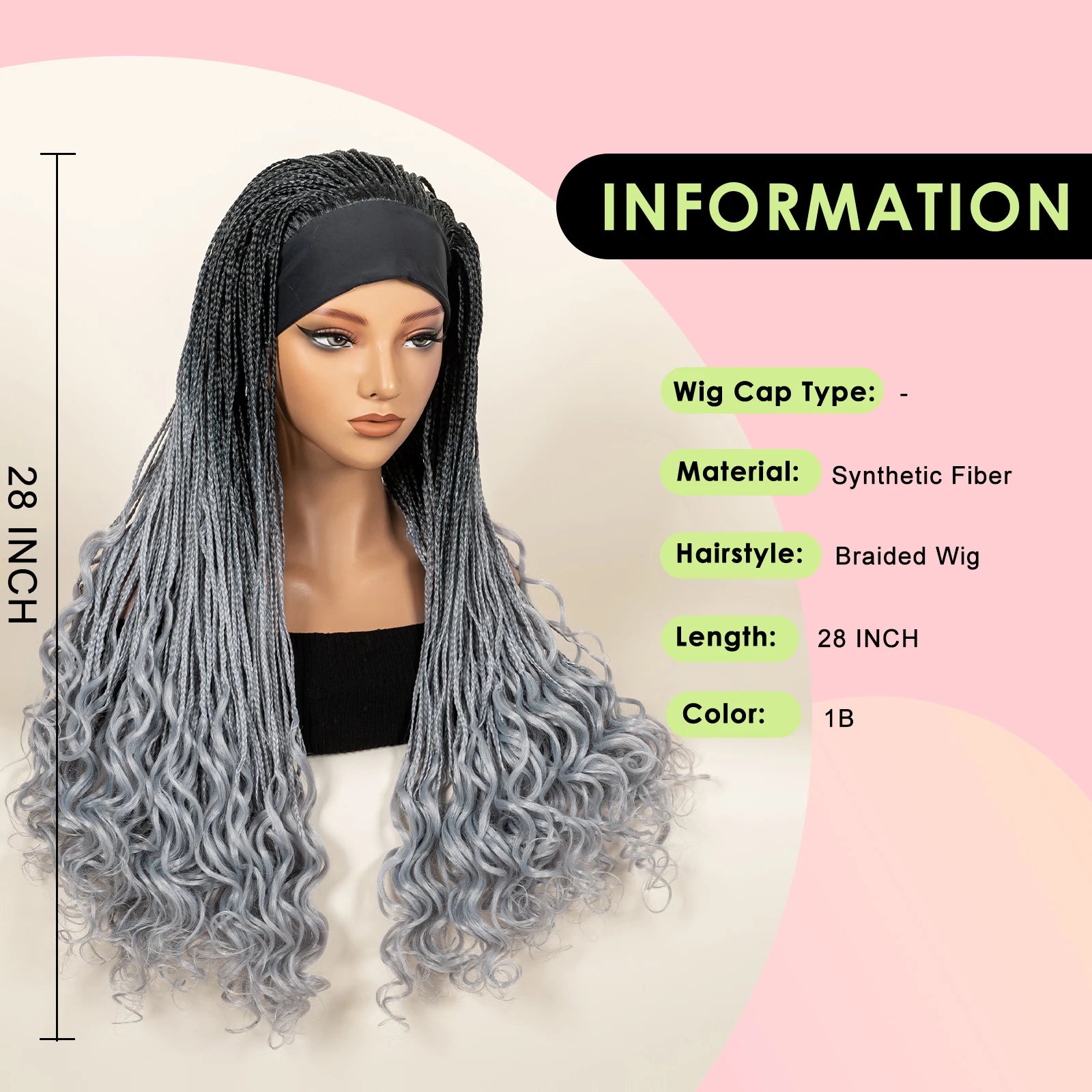 Headband  Braided Wig Synthetic Braid Wig with Hair Band for Women Machine Made Braided Wig 28 Inch Women Wigs