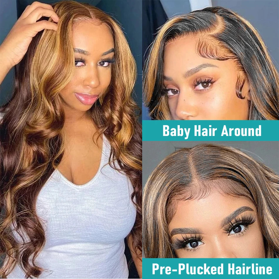 Highlight Wig 100% Human Hair 13x6 Hd Lace Frontal Wig Honey Blonde Lace Front Wigs human Hair Body Wave 4x4 5x5 Closure Wig