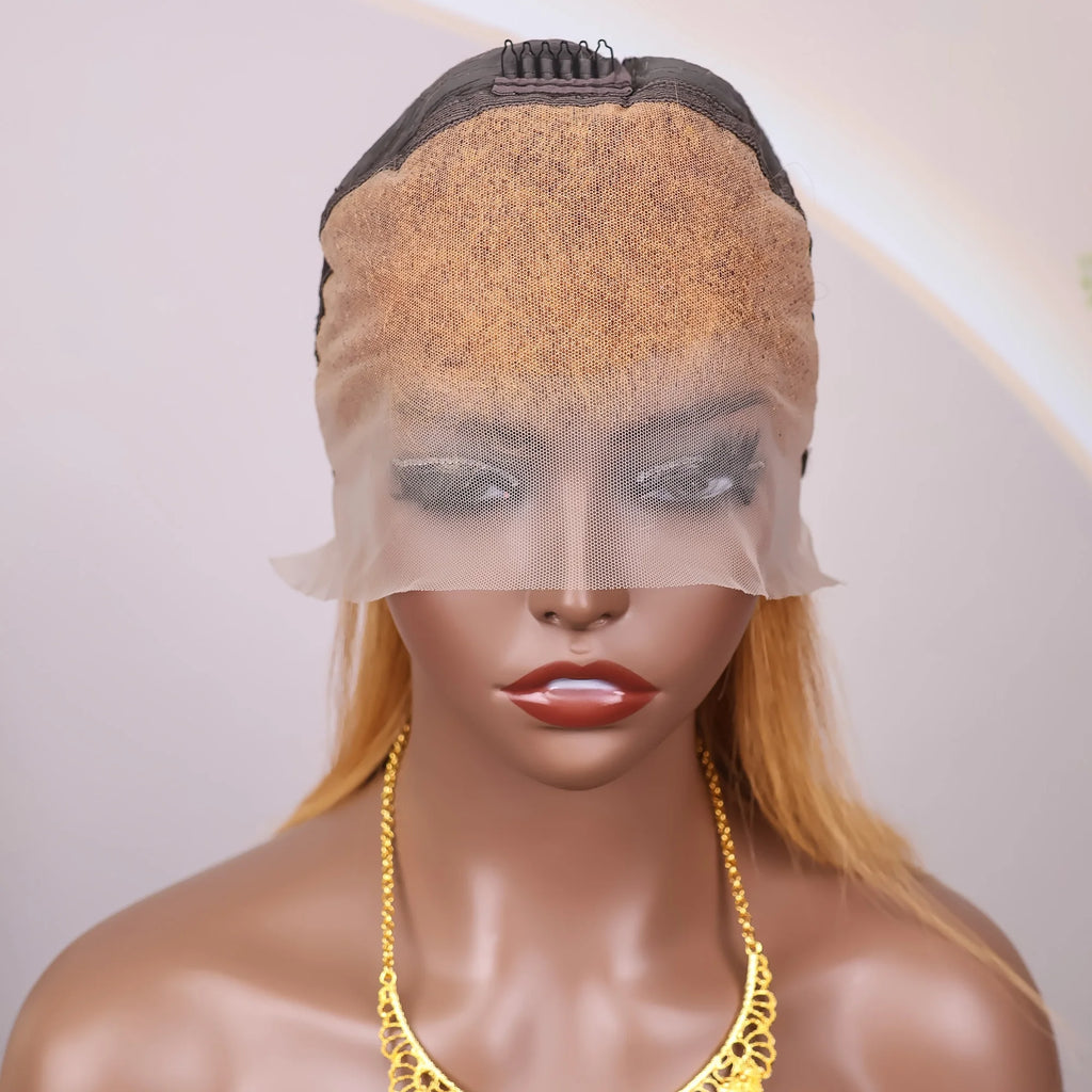 #30 Honey Blonde Human Hair Wig Straight Bob Wig 100% Human Hair Pre Plucked 200 Density Short Gold Wig 13x4 Hd Lace Front Wig