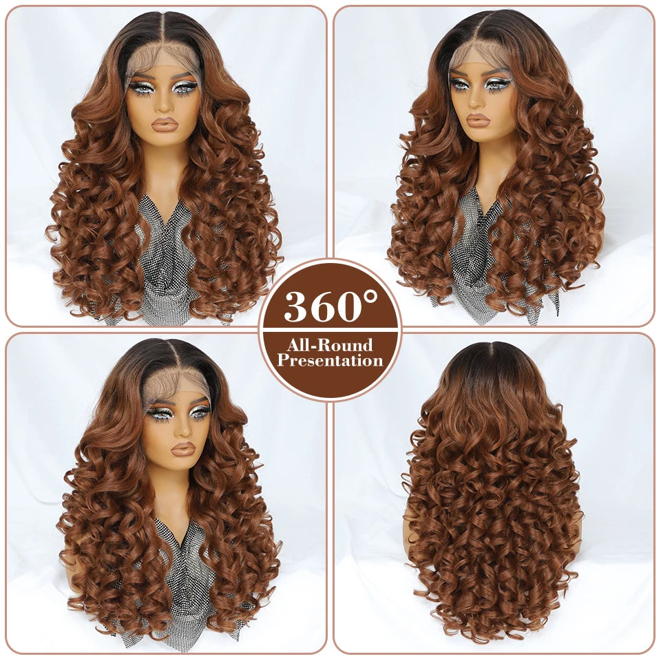 Latisha Synthetic HD Lace Front Wigs Curly Pre Plucked Lace Frontal Wig with Bangs for Women Highlight 13X6 13X5X1 with Babyhair