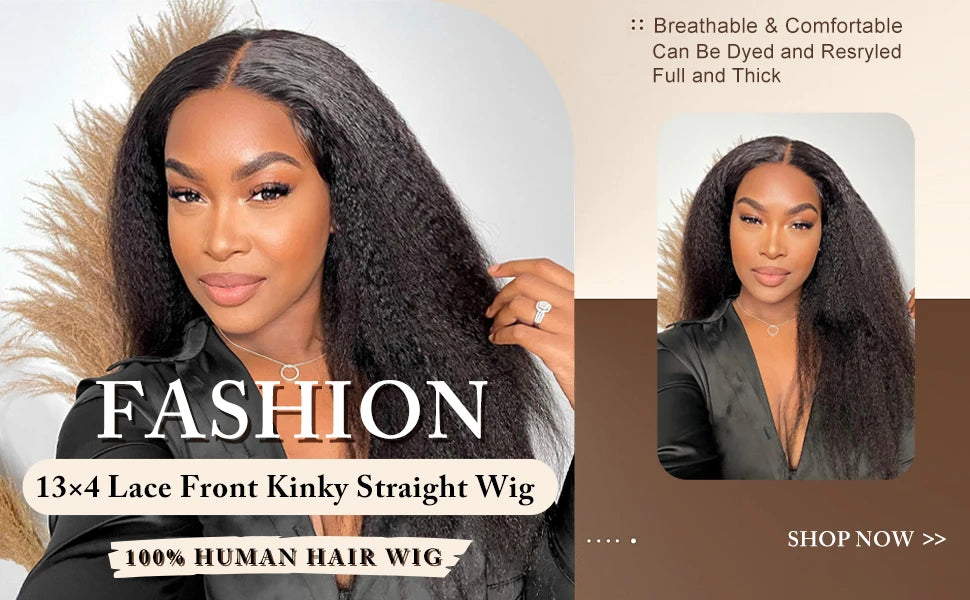 Kinky Straight 13x4 Lace Frontal Wig Human Hair Transparent Lace Front Wigs Human Hair Glueless Lace Frontal Human Wig for Women