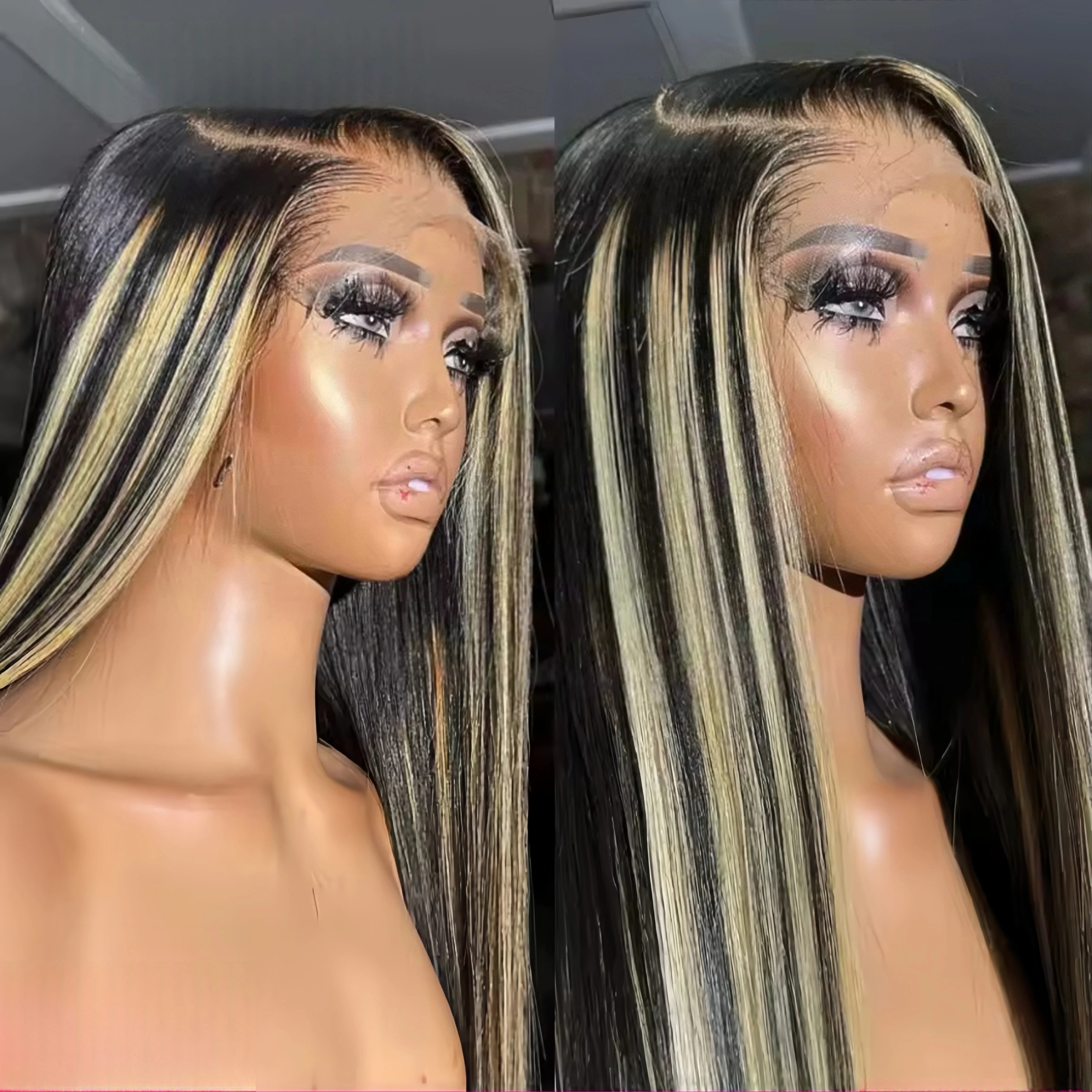 1B/27 Highlight Straight 13x4 Lace Frontal Wig Human Hair Brazilian Pre Plucked Ombre Blonde Colored Lace Front Wigs for Women