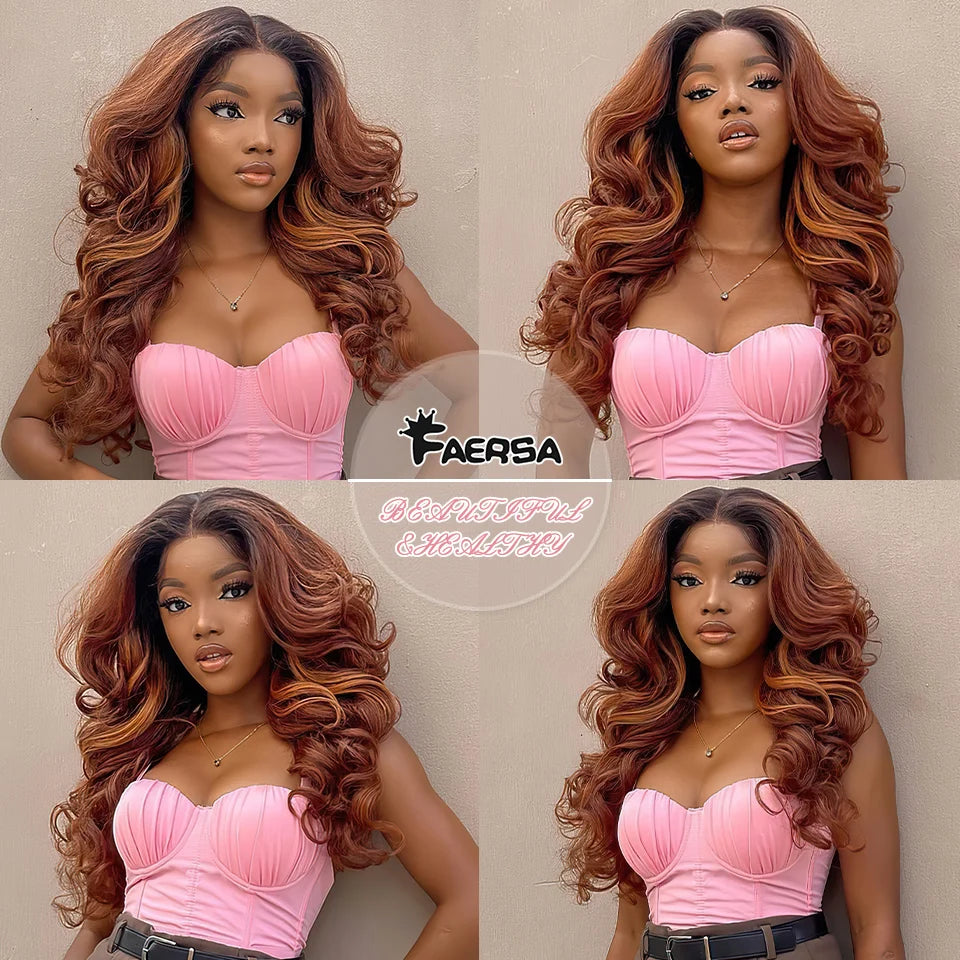 Latisha HD Synthetic Lace Front Wigs Curly Pre Plucked Lace Frontal Wig with Bangs for Women Highlight with Babyhair 24Inch