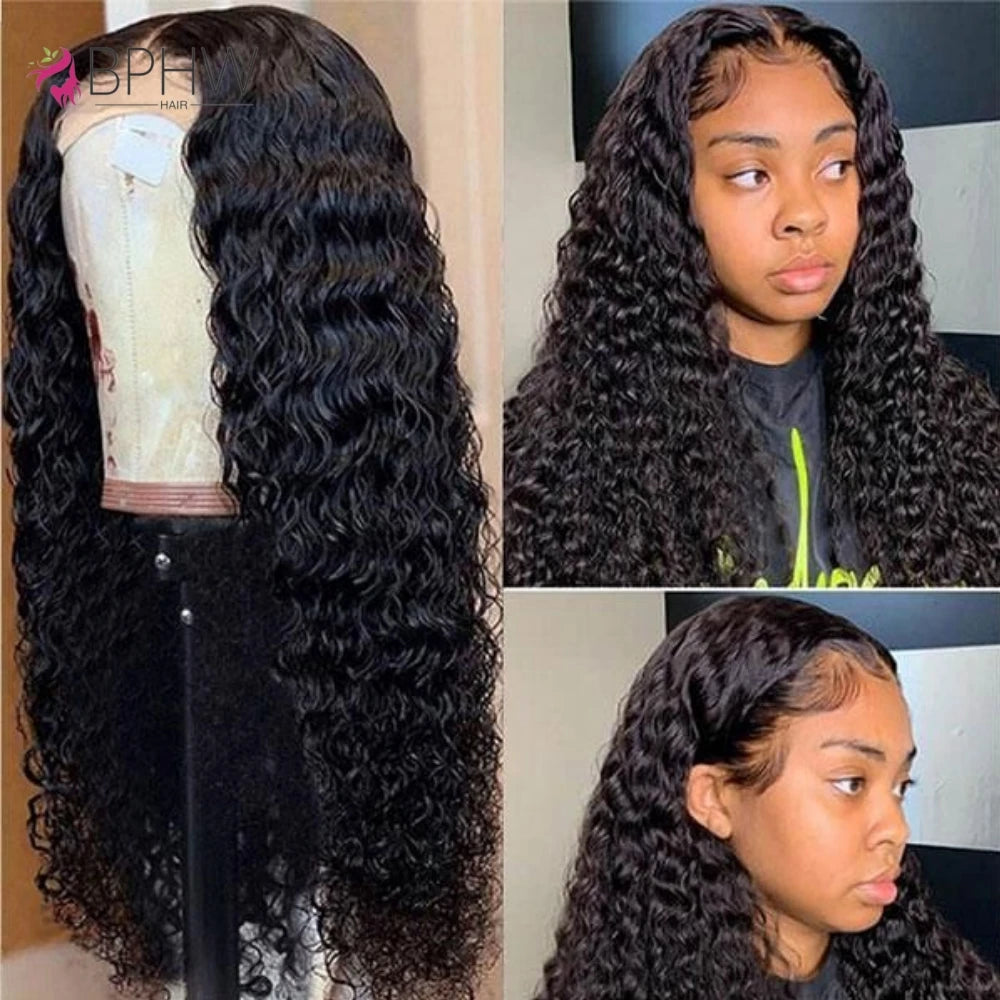 Water Wave Frontal Wig Human Hair Curly Human Hair Wig Transparent Lace Wig 13x4 Water Wave Wigs 200 Density Natural Color Wigs