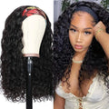 Headband Wigs-Water Wave Headband Wigs Human Hair For Women, 16-24 Inches Remy Hair Full Machine Made Black Curly Hair Band Wigs