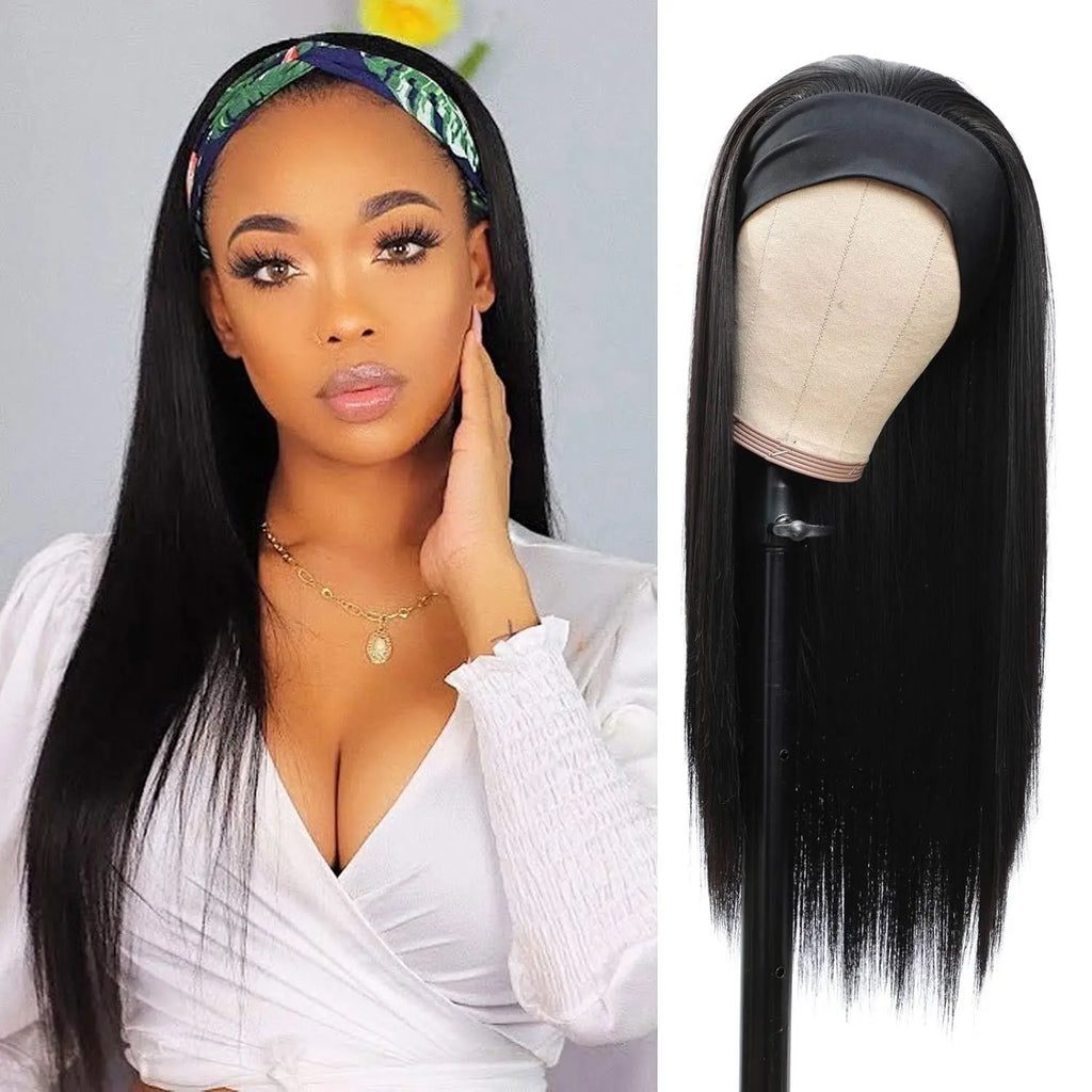 18-26 Inch Headband Wig for Women Black Straight Synthetic Glueless Heat Resistant Natutal Looking for Daily Party Use