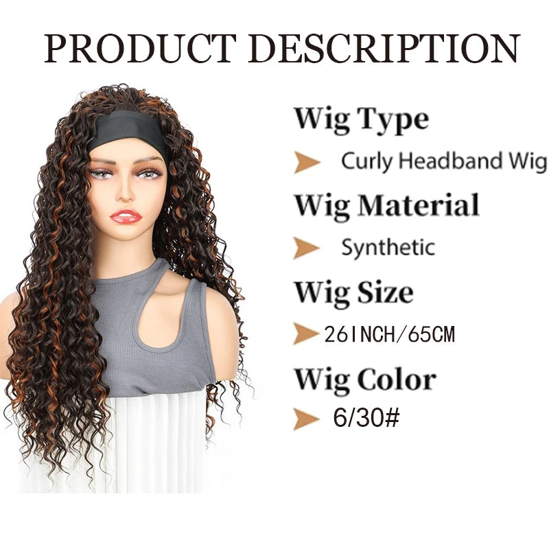 26Inch Synthetic Long Kinky Curly Headband Wigs for Black Women Heat Resistant Hair Band Wig for Daily Party Use
