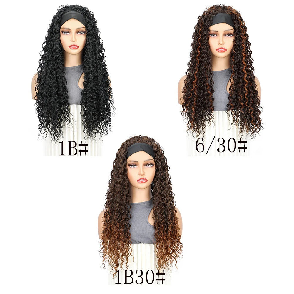 26Inch Synthetic Long Kinky Curly Headband Wigs for Black Women Heat Resistant Hair Band Wig for Daily Party Use